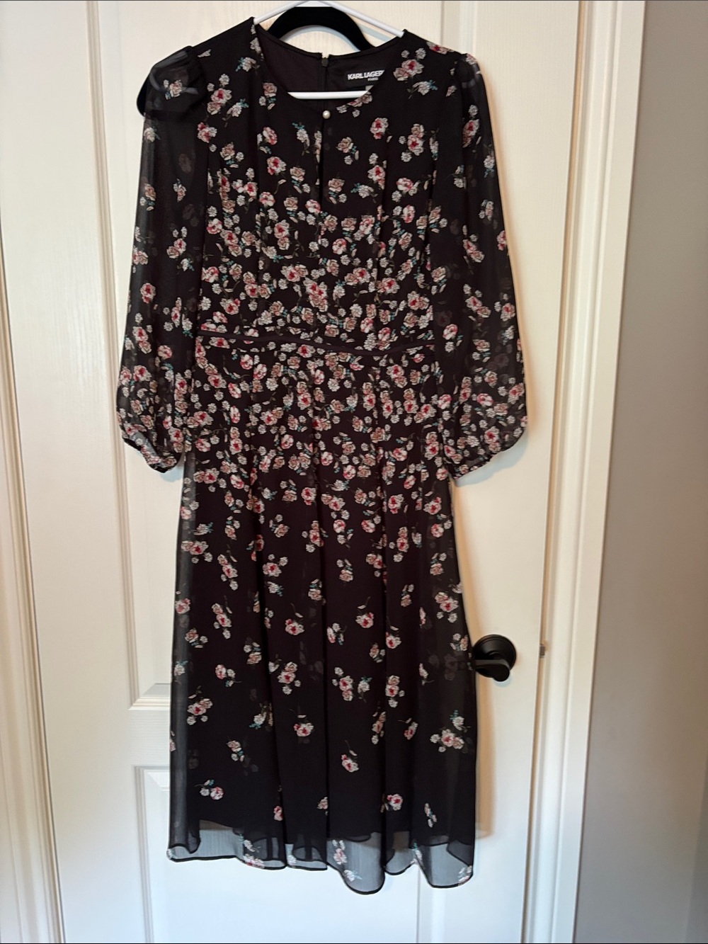 Karl Lagerfeld Black Midi Dress with Pink and White Floral Print